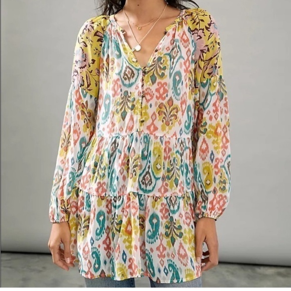 By Anthropologie Medium Sheer Maureen Paisley Tunic